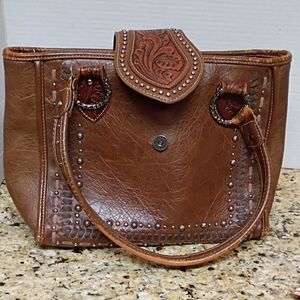 Studded Brown Leather Shoulder Bag